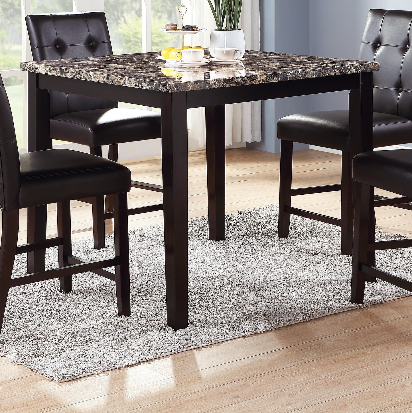 Dining Table Faux Marble Top Birch Veneer MDF Espresso Brown