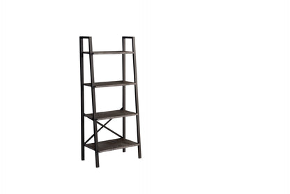 Grey 5-Tier Modern Ladder Bookshelf with Metal Frame for Small Spaces - Office and Living Room Storage Solution
