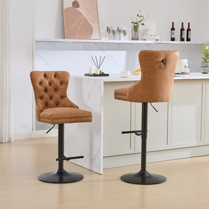 Orange Aged Retro PU Swivel Bar Stools Tufted Back