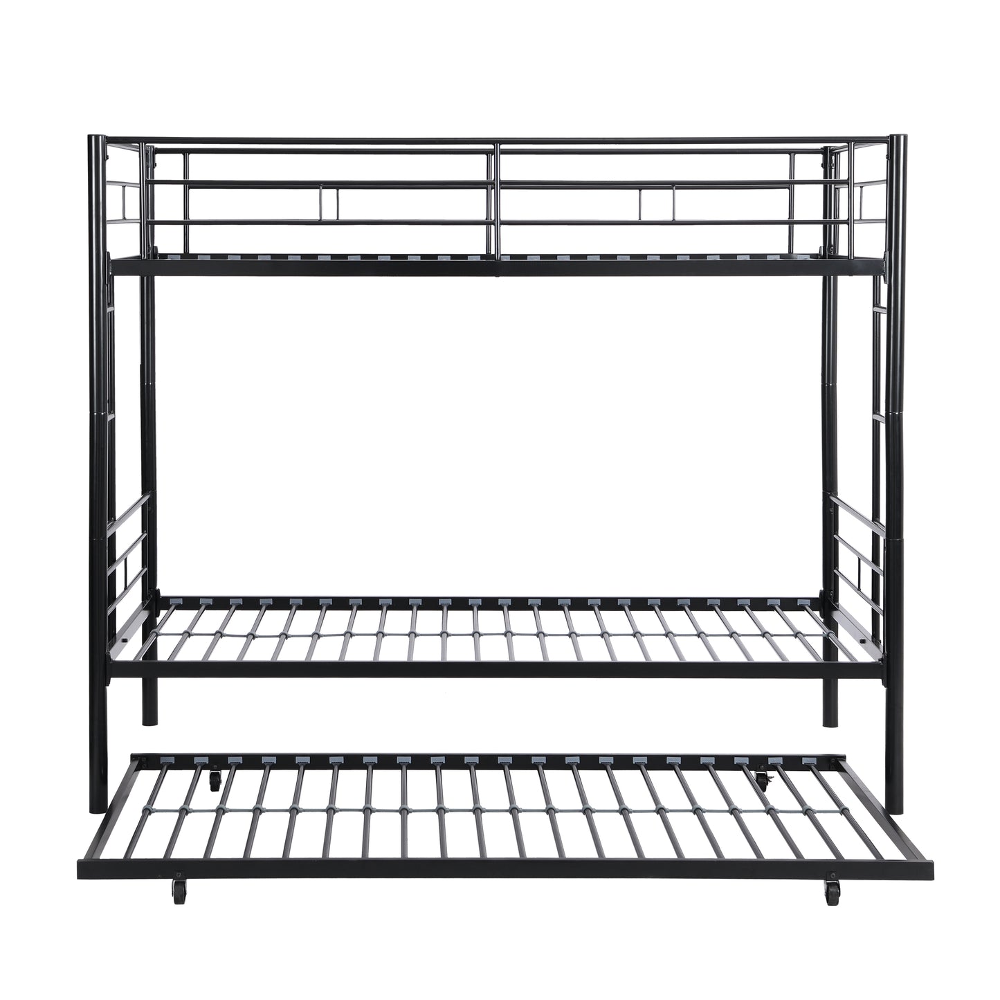 Black Metal Bunk Bed with Trundle for Space-Saving Comfort