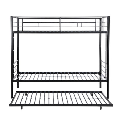 Black Metal Bunk Bed with Trundle for Space-Saving Comfort
