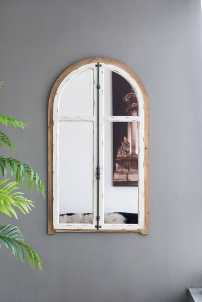Carina Arched Window Frame Wall Mirror - 27.5" x 48" Distressed White Finish