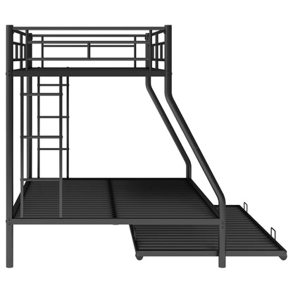 Stylish Twin over Full Bunk Bed with Twin Trundle and Dual Ladders - Sturdy Steel Frame in Black