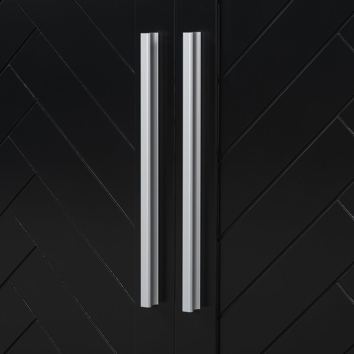 TREXM Sideboard with 4 Doors Large Storage Space Buffet Cabinet with Adjustable Shelves and Silver Handles for Kitchen, Dining Room, Living Room (Black)