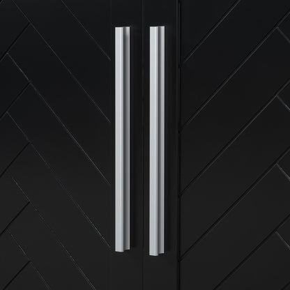 TREXM Sideboard with 4 Doors Large Storage Space Buffet Cabinet with Adjustable Shelves and Silver Handles for Kitchen, Dining Room, Living Room (Black)