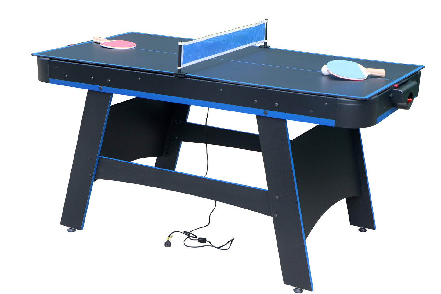 60-Inch 2-in-1 Air Hockey & Table Tennis Multifunction Table, MDF, Easy Assembly - Black, White & Blue