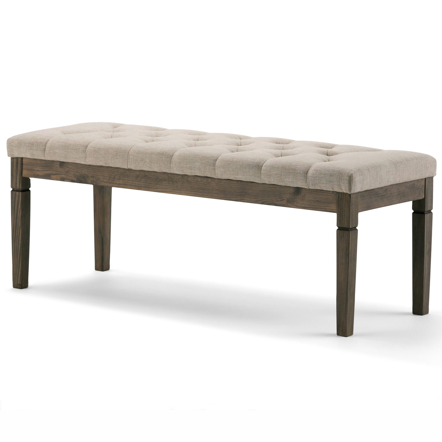 Tufted Ottoman Bench with Solid Wood Frame, Linen-Look Upholstery, Multi-Function Seating, Natural