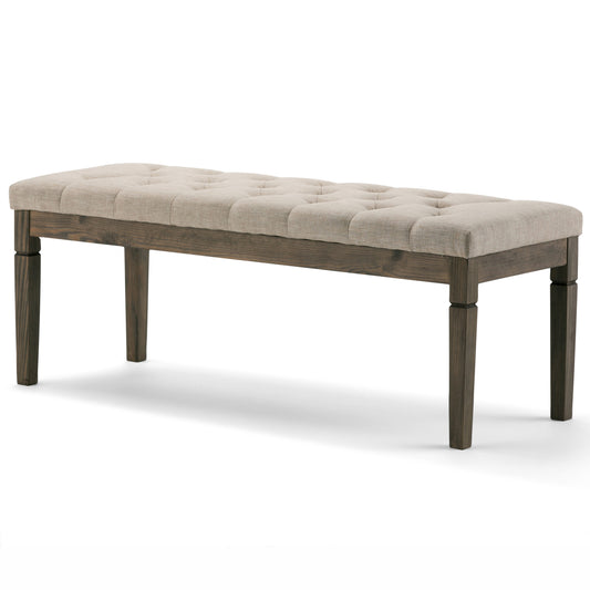 Tufted Ottoman Bench with Solid Wood Frame, Linen-Look Upholstery, Multi-Function Seating, Natural