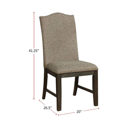 Set of 2 Modern Rustic Dining Chairs, Fabric Upholstered, Nailhead Trim, Rubberwood, Espresso