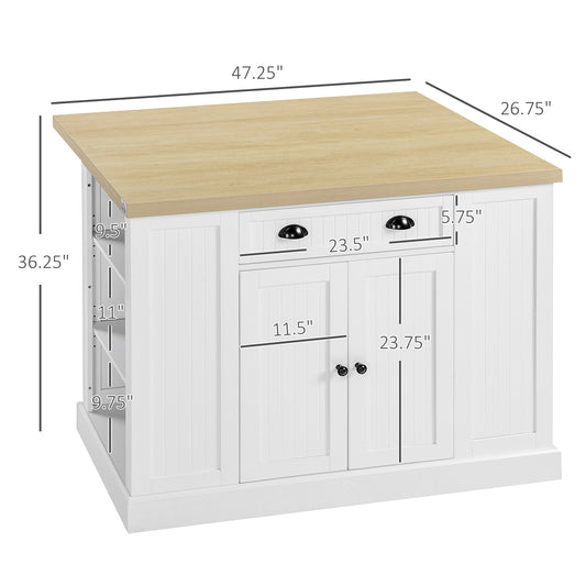 Modern White Fluted Wooden Kitchen Island with Drop Leaf, Drawer, and Open Shelves for Versatile Storage