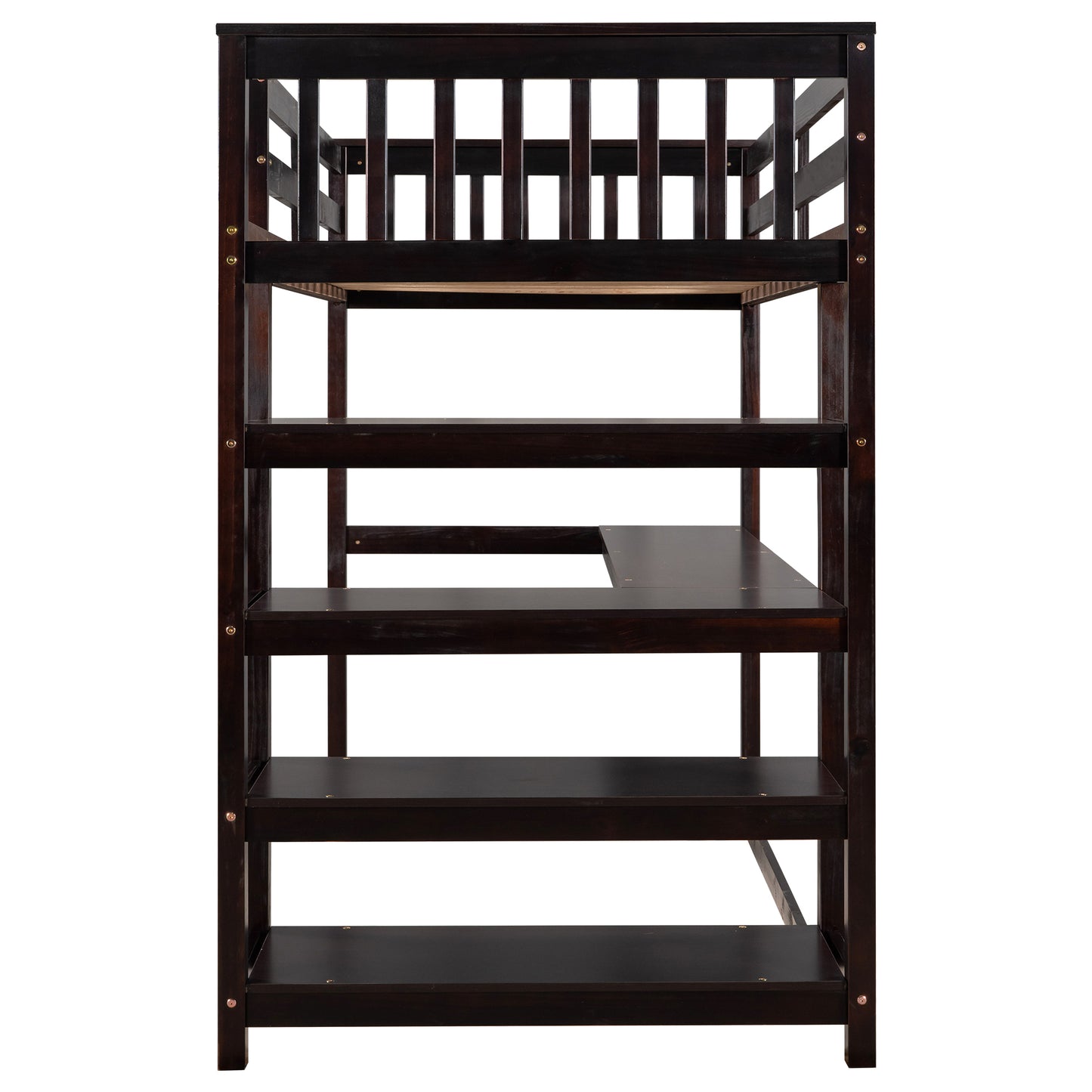 Espresso Twin Loft Bed with Integrated Workspace and Storage Shelves
