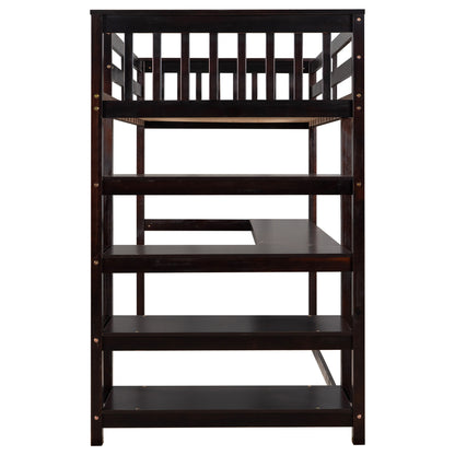 Espresso Twin Loft Bed with Integrated Workspace and Storage Shelves