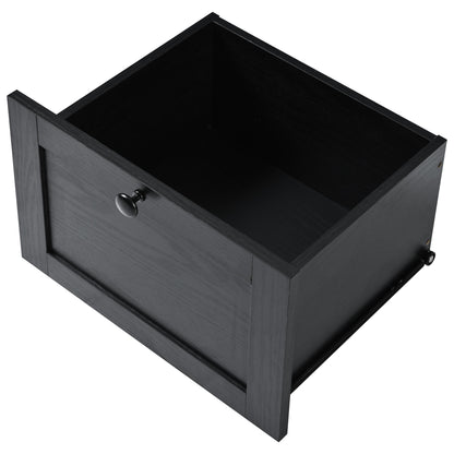 54.5" Rustic Farmhouse Kitchen Island with Power Outlet, Internal Storage, Drop Leaf, and Rolling Wheels for Home and Dining Room - Black