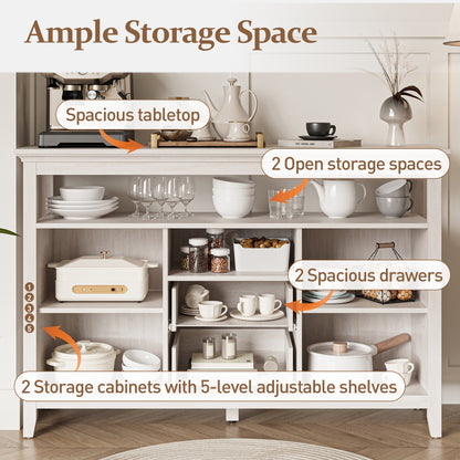 52.8" Rattan Sideboard, Boho Farmhouse Storage Cabinet with Adjustable Shelves, Accent Buffet Cabinet for Kitchen