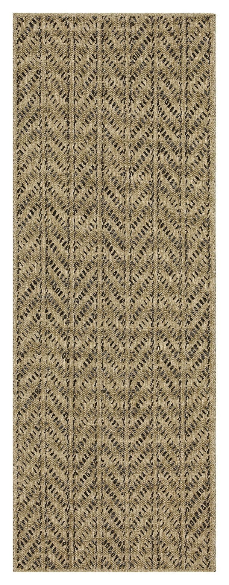 Indoor/Outdoor Flatweave Rug 7'3" x 2'7" - Polypropylene, Stain-Resistant, Easy Clean - Natural and Black