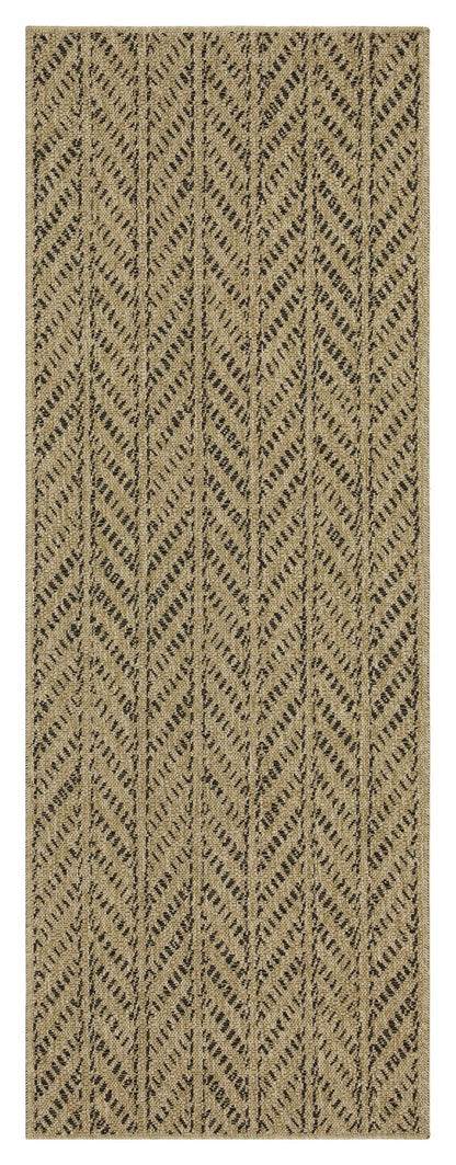 Indoor/Outdoor Flatweave Rug 7'3" x 2'7" - Polypropylene, Stain-Resistant, Easy Clean - Natural and Black