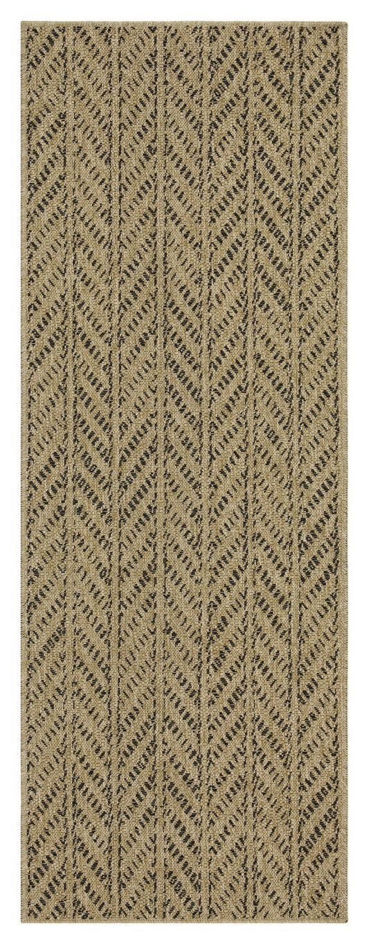 Indoor/Outdoor Flatweave Rug 7'3" x 2'7" - Polypropylene, Stain-Resistant, Easy Clean - Natural and Black