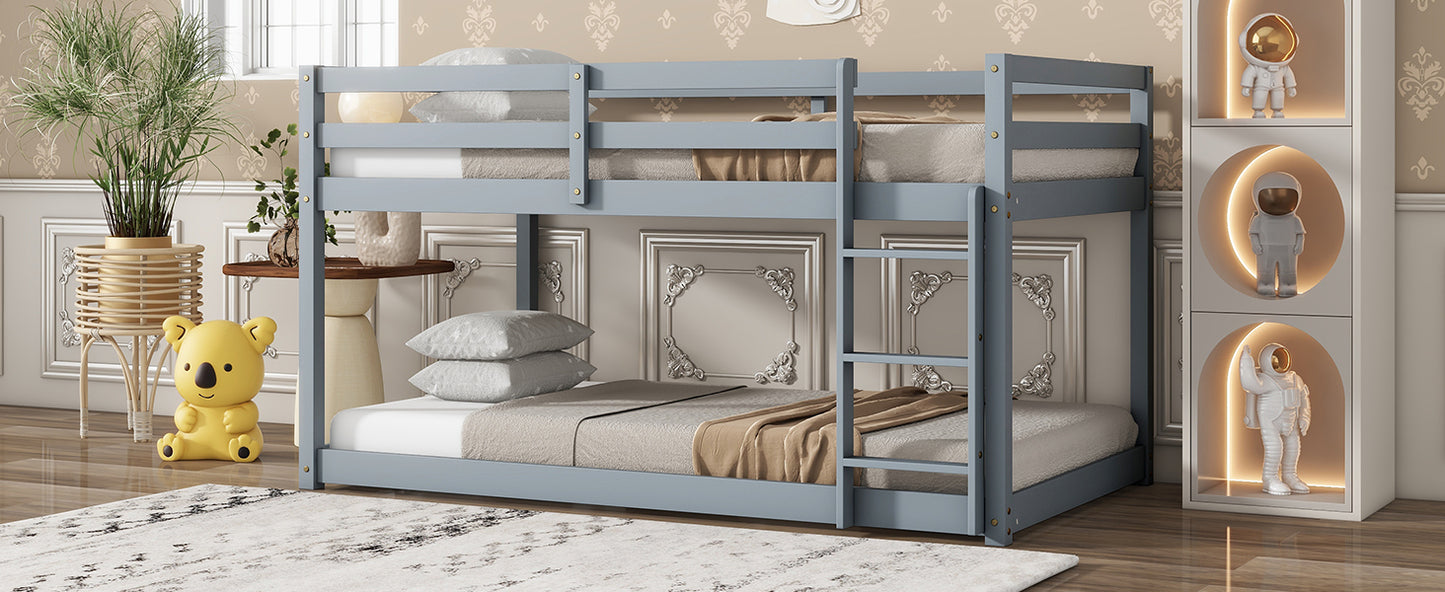 Durable Grey Twin over Twin Loft Bed with Ladder and Sturdy Slat Support