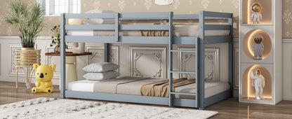 Durable Grey Twin over Twin Loft Bed with Ladder and Sturdy Slat Support