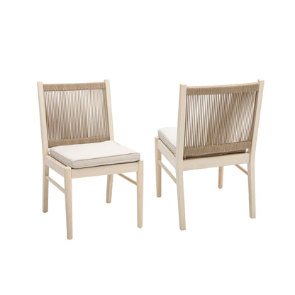 Outdoor Dining Chair Set Of 2 With Acacia Wood Frame And Water-Repellent Fabric Modern Garden Seating Beige And Yellow