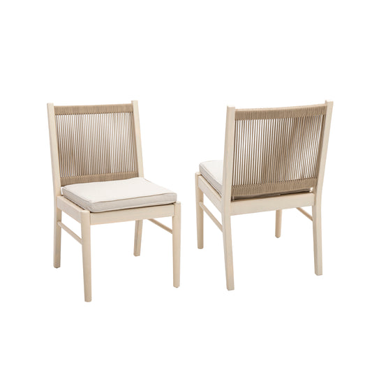 Outdoor Dining Chair Set Of 2 With Acacia Wood Frame And Water-Repellent Fabric Modern Garden Seating Beige And Yellow