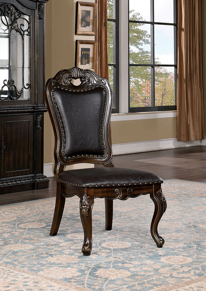 Set of 2 Solid Wood Dining Chairs with Leatherette Seats, Traditional Cabriole Legs, Nailhead Trim Walnut