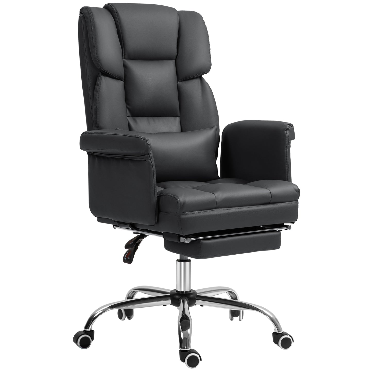 Black Ergonomic PU Leather Executive Office Chair with Recline, Swivel, Footrest, and Lumbar Support