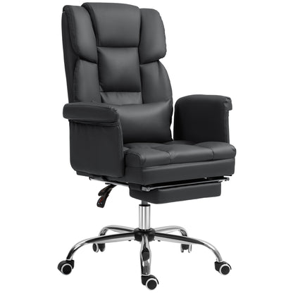 Black Ergonomic PU Leather Executive Office Chair with Recline, Swivel, Footrest, and Lumbar Support