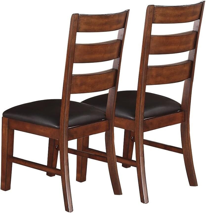 Solid Wood Dining Chairs, Set of 2, Ladder Back, Cushioned Seats, 19x23x40 in, Antique Walnut Finish