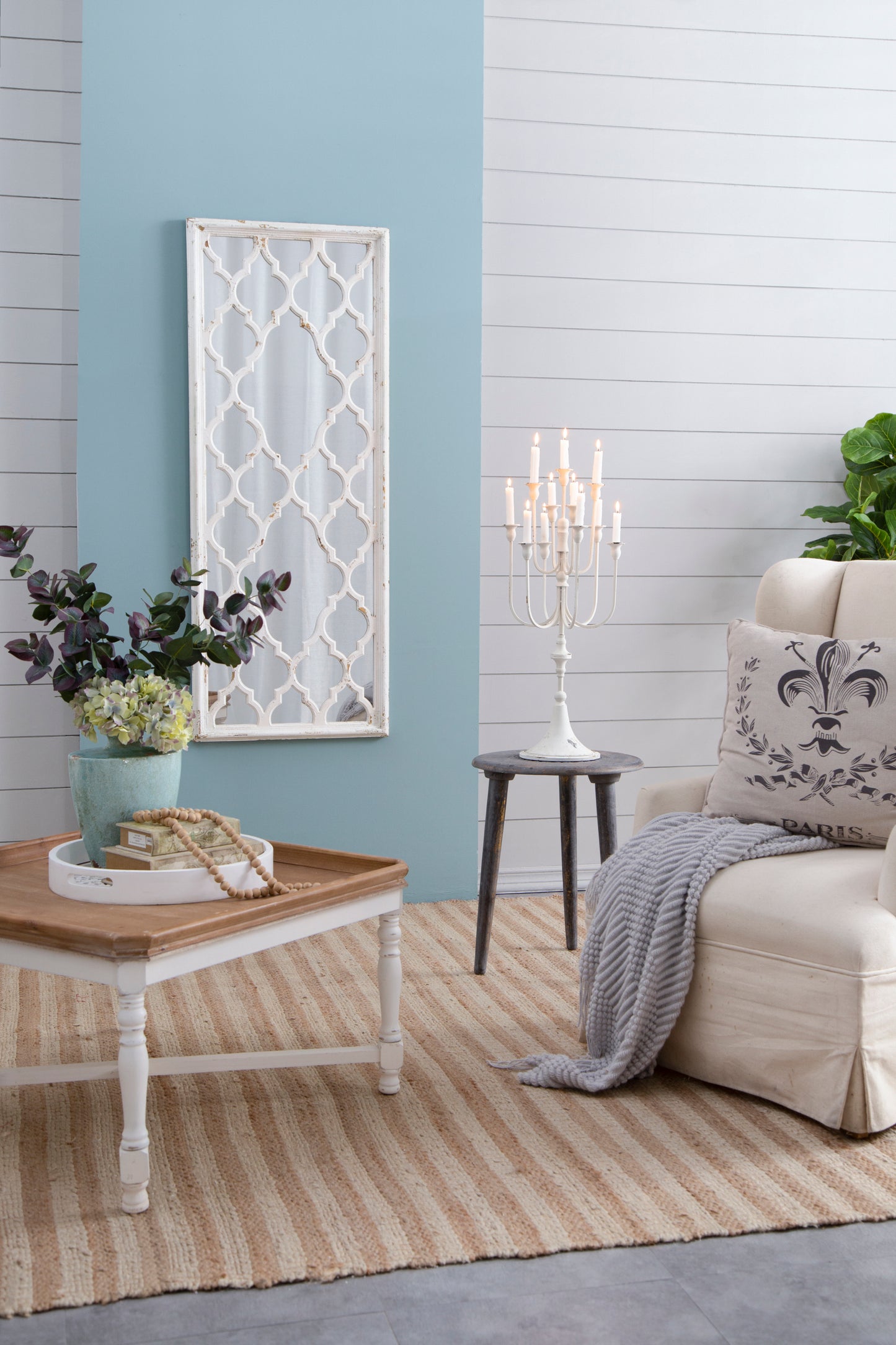 Elegant 59" Distressed White Full Body Floor Mirror for Home Decor