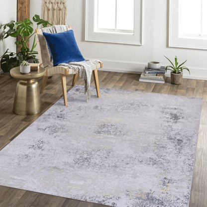 8x10 Machine-Washable Area Rug, Low-Pile, Non-Slip, Foldable, Kid & Pet Friendly Living Room - Gray/Gold