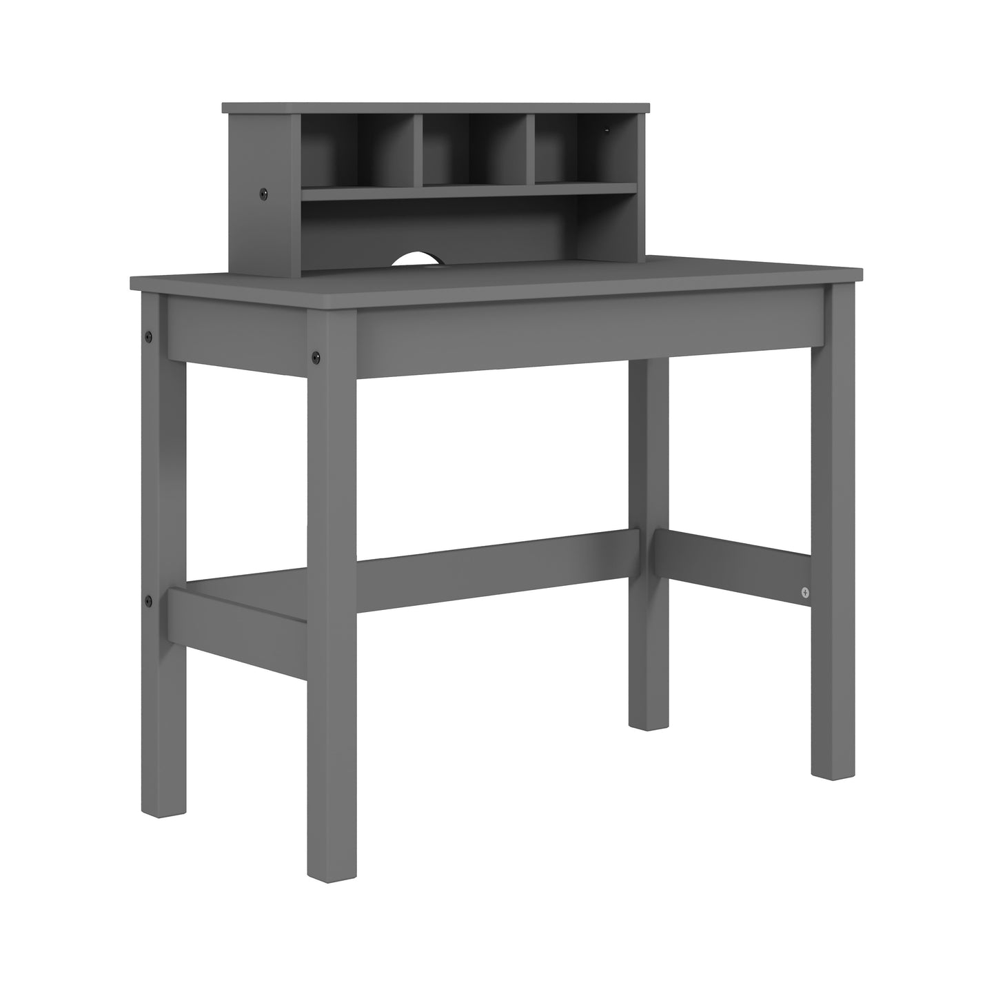 Sleek Gray Wood Writing Desk with Hutch and Cable Management