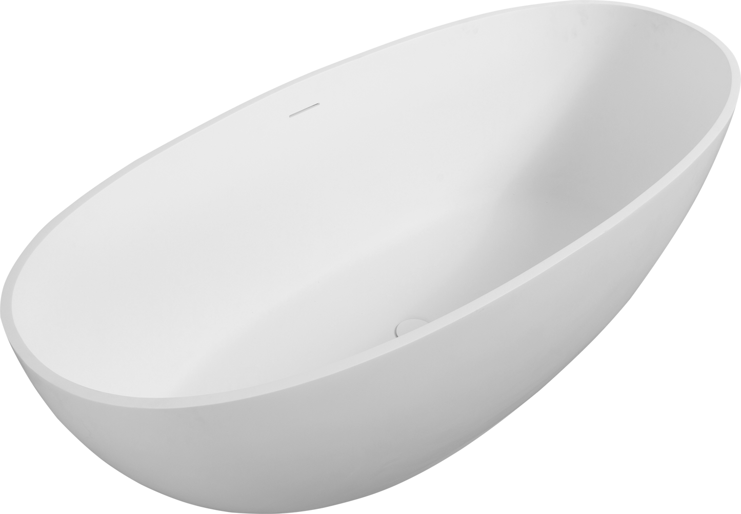 Luxury 65" Matte White Freestanding Soaking Bathtub, Handcrafted Solid Surface with Overflow and Pop-up Drain