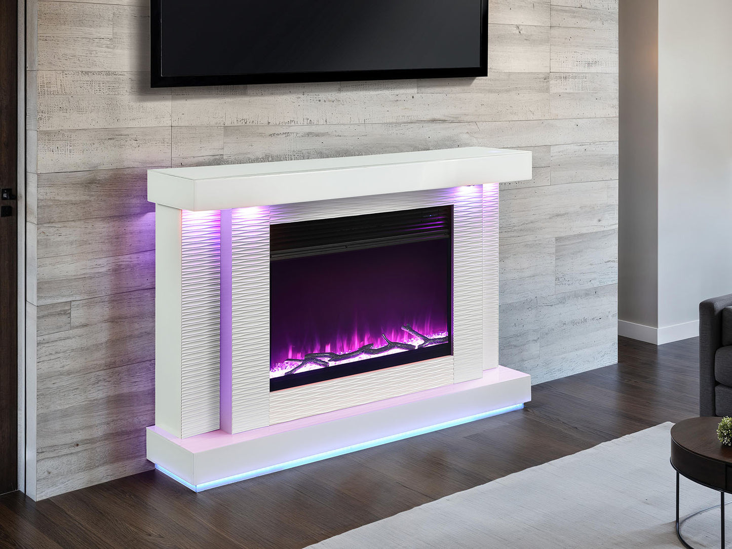 55-Inch TV Stand with Electric Fireplace, 3 Brightness Levels, Thermostat, Cable Management White Finish