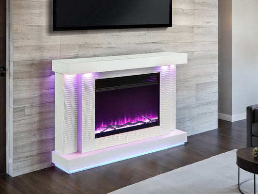 55-Inch TV Stand with Electric Fireplace, 3 Brightness Levels, Thermostat, Cable Management White Finish