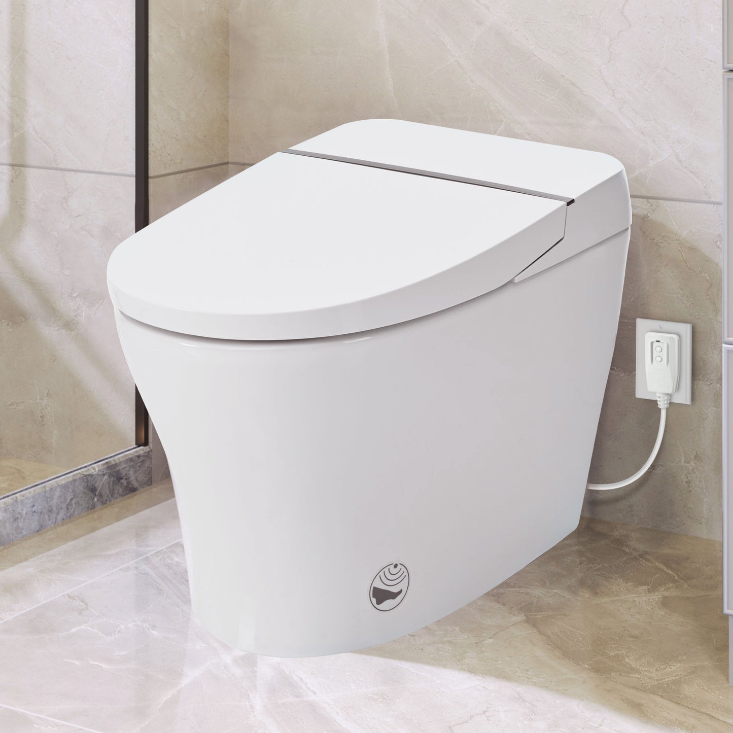 High-Tech Self-Cleaning Bidet Toilet with Dual Flush and Foot Sensor, Compact Design, LED Night Light, Soft Close, and Power Backup
