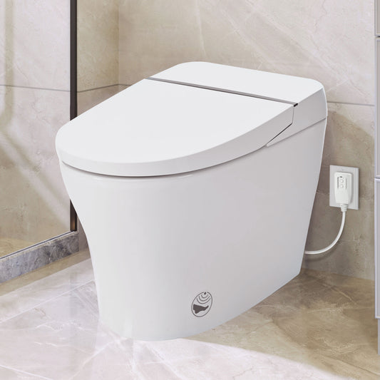 High-Tech Self-Cleaning Bidet Toilet with Dual Flush and Foot Sensor, Compact Design, LED Night Light, Soft Close, and Power Backup