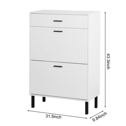 Modern Freestanding Shoe Storage Cabinet with Adjustable Flip Drawers and Metal Legs for Entryway Organization