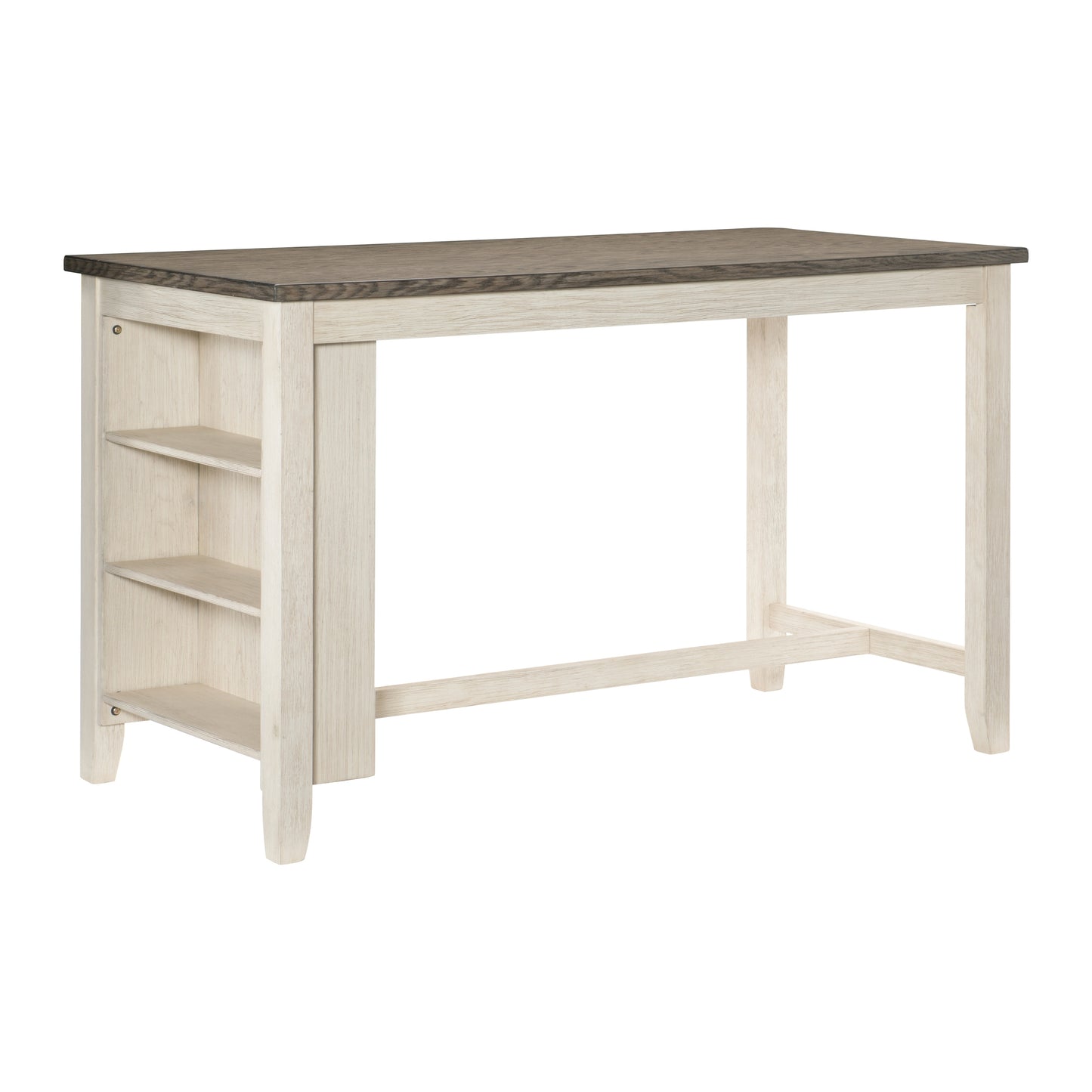 Contemporary Counter Height Table with Built-in Shelves in Antique White and Rosy Brown Finish - Wooden Dining Room Furniture