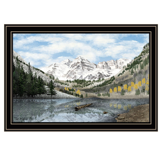 20 x 14 Inch Framed Wall Art for Living Room or Bedroom, Modern Landscape Print on Wood & Paper, Black