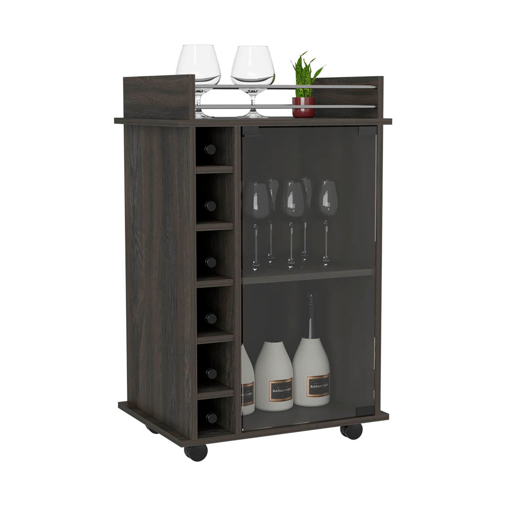 Espresso Finish Baltimore Bar Cart With Six Wine Cubbies