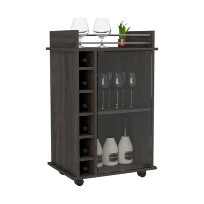Espresso Finish Baltimore Bar Cart With Six Wine Cubbies