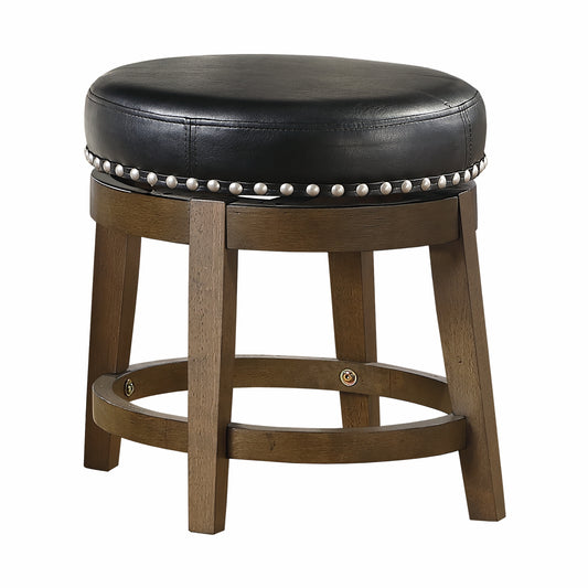 Round Swivel Stool Set of 2, Black Faux Leather 360-degree Swivel Seat Nailhead Trim Solid Wood Frame Brown Finish Transitional Style Furniture