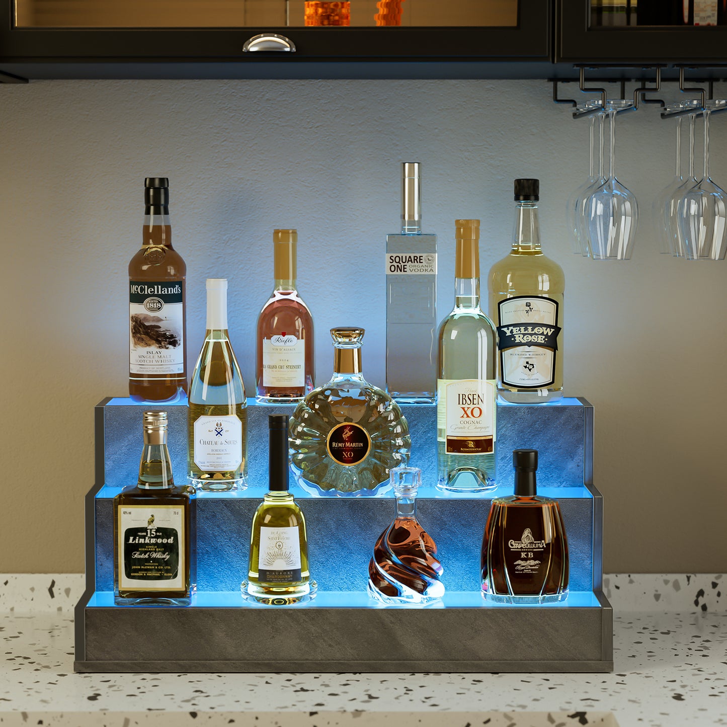 Illuminated Grey Liquor Bottle Display Shelf 24 Inch LED