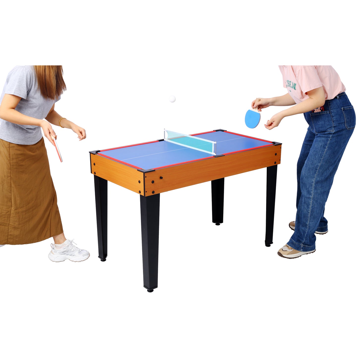 5-in-1 Game Table: Billiards, Ping Pong, Foosball, Basketball, Push Hockey; 43x24x32 in MDF+Steel Brown/Red