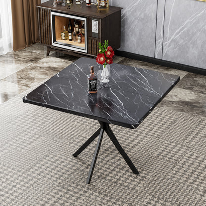 Square Dining Table Mid Century For 4-6 Space Saving Black