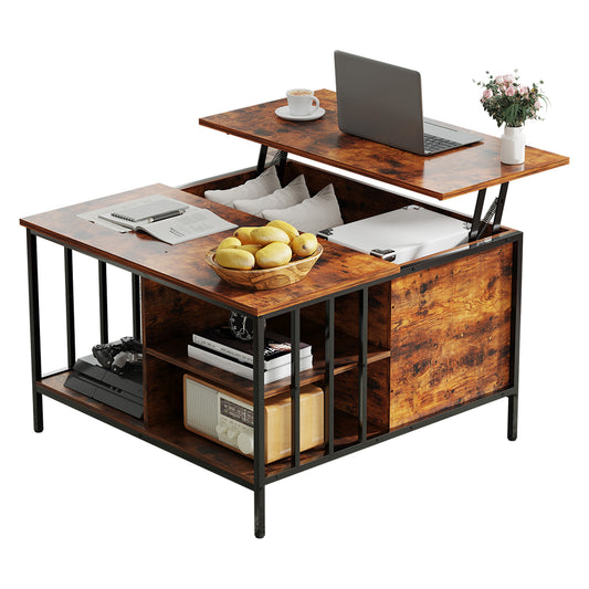 31.5-Inch LiftTop Coffee Table with Hidden Storage, Adjustable Height, 110 lb Capacity, Shelves, Black