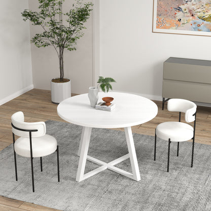 Trestle Round Dining Set With Two Chairs Three Piece Boucle