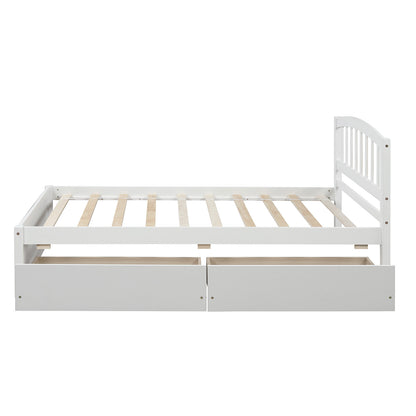 Elegant White Twin Platform Bed with Storage Drawers and Headboard