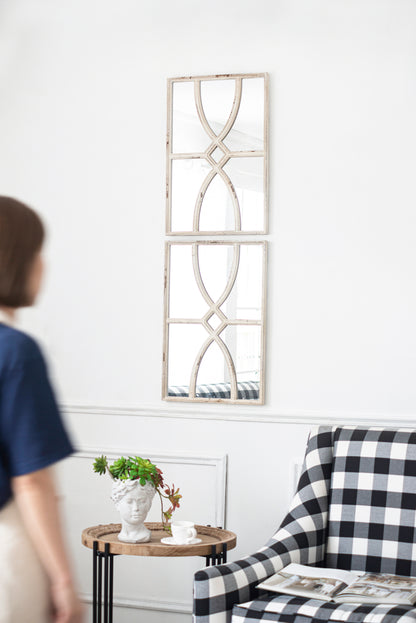 Set of 2 Distressed White Wooden Wall Mirrors, 16" x 23", Versatile Home Decor for Living Room, Vertical or Horizontal Display